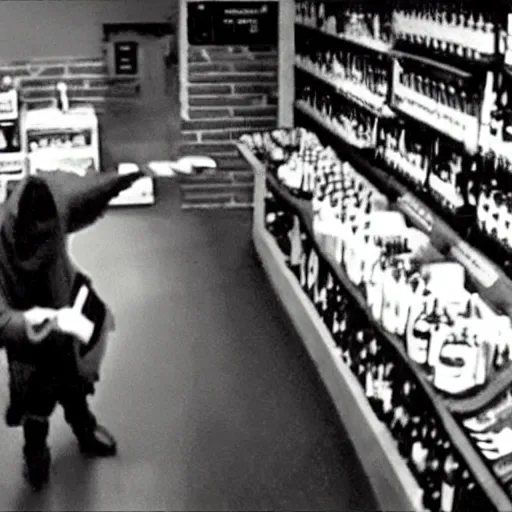 Image similar to cctv footage of jesus christ robbing a liquor store, holding a glock, caught in 4 k, realistic, news