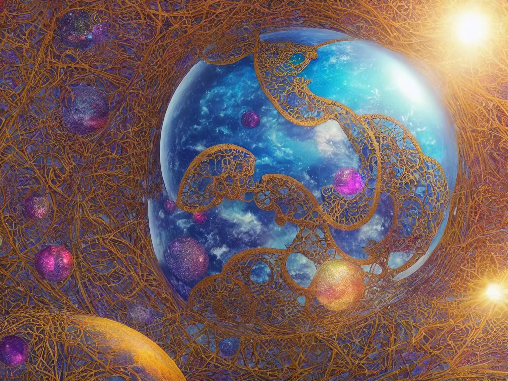 Image similar to 3 d render, sunlight study, the universe is a spheroid region 7 0 5 meters in diameter, art nouveau, by hans zatzka and ( ( ( ( ( lisa frank ) ) ) ) ), 8 k, sharp focus, octane render