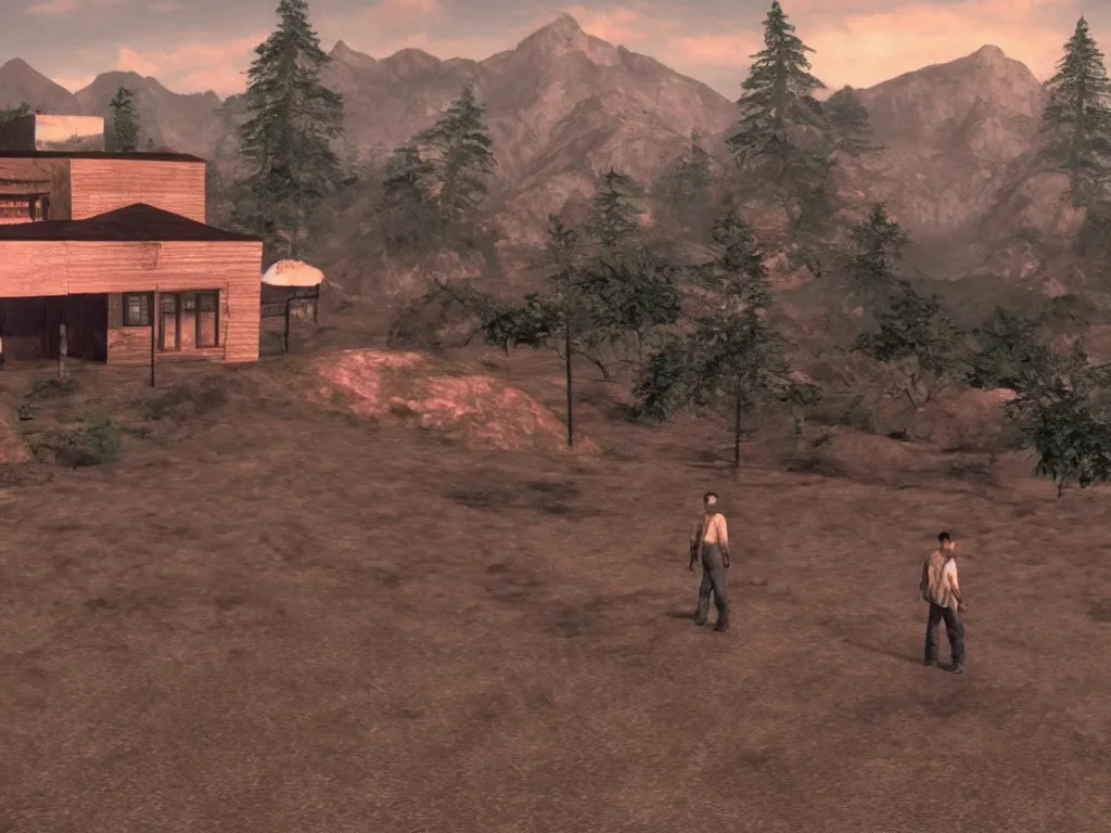 Image similar to Twin Peaks tv series Roadhouse as a PS1 third person video game