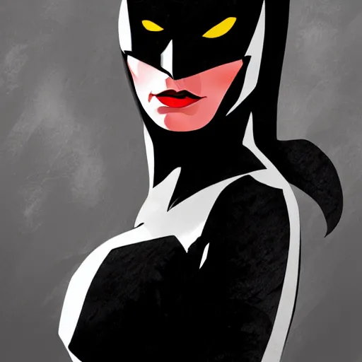 Prompt: a stunning portrait of a woman who looks like Emily Ratakowski as Batwoman , trending on artstation, in the style of Ross Draws