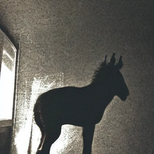 Image similar to insane nightmare, no light, everything is blurred, creepy shadows, a creature on four legs on the ceiling , very poor quality of photography, 2 mpx quality, grainy picture