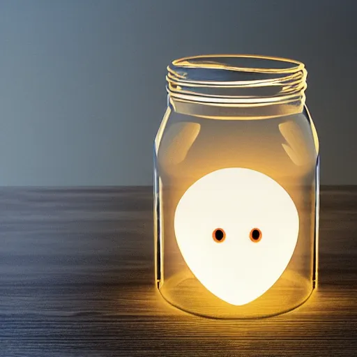 Image similar to a glowing ghost contained in a jar, realistic illumination