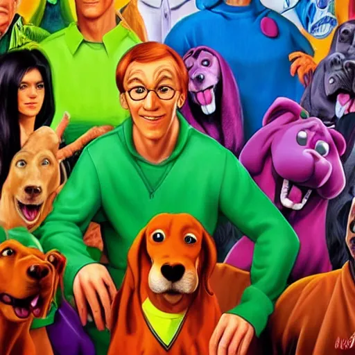 Image similar to an ultra - realistic portrait painting of scooby - doo in the style of alex ross. 4 k. ultra - realistic. highly detailed. epic lighting.