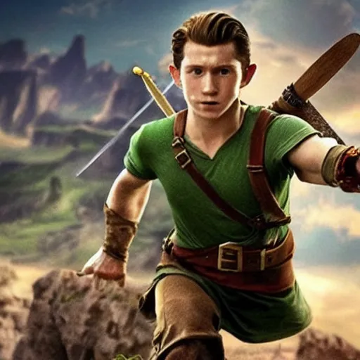 Prompt: Tom holland as link in legend of Zelda