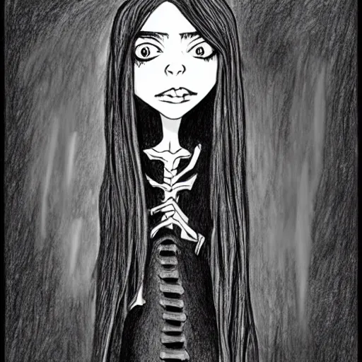 Image similar to drawing of billie eilish in the style of corpse bride