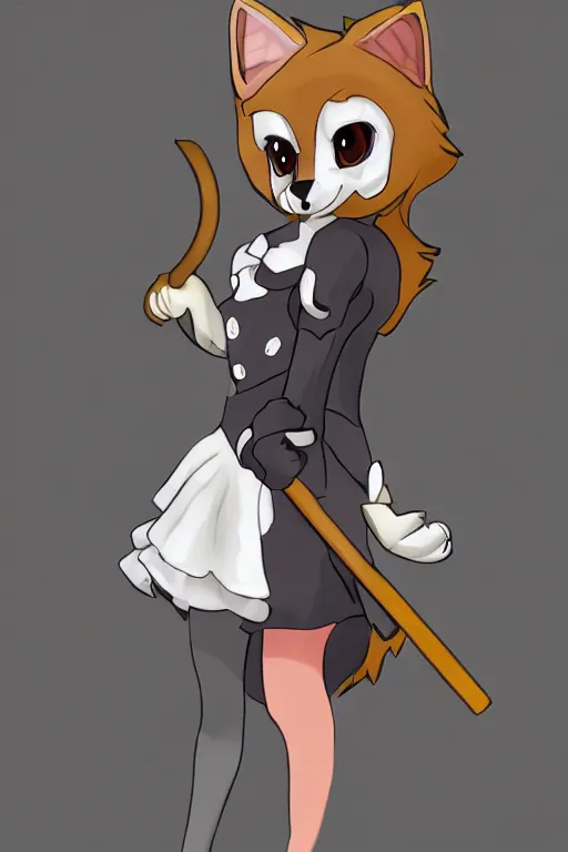 Prompt: anthropomorphic wolf fursona wearing a maid outfit holding a duster, backlighting, furry art, trending on artstation, digital art, trending on furaffinity