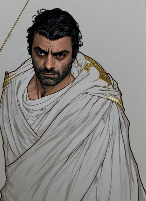 Prompt: oscar isaac as moon knight painted by artgerm and greg rutkowski and alphonse mucha