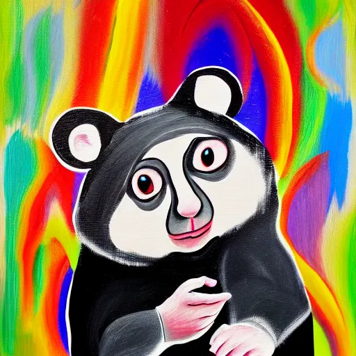 Image similar to danny devito in the form of a possum scaring away cats abstract painting