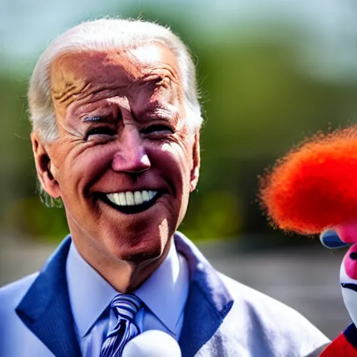 Prompt: Joe Biden with clown make-up all over his face inside a circus