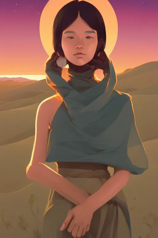 Image similar to single hermit in the desert, smooth face, centered median photoshop filter cutout vector behance hd by artgerm, jesper ejsing, by rhads, makoto shinkai and lois van baarle, ilya kuvshinov, rossdraws, illustration, art by ilya kuvshinov and gustav klimt