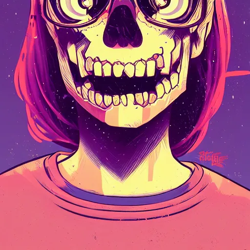Image similar to delirium anime skull girl face portrait by petros afshar, tom whalen, laurie greasley, war face by greg rutkowski