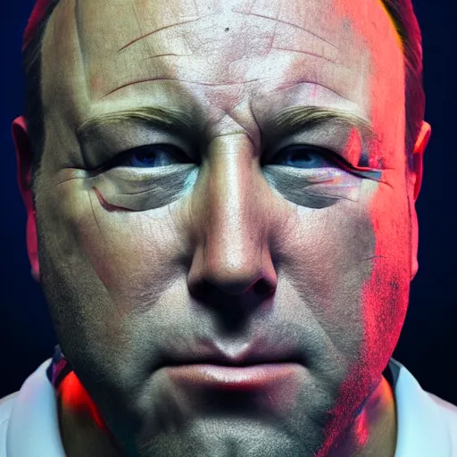 Image similar to hyperrealistic dslr film still of info wars alex jones, stunning 8 k octane comprehensive 3 d render, inspired by jackson pollock, perfect facial symmetry, dim volumetric cinematic lighting, extremely hyper - detailed, extremely lifelike attributes & lifelike texture, intricate, masterpiece, artstation, stunning