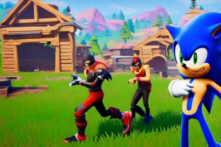 Image similar to sonic dancing in fortnite, gameplay