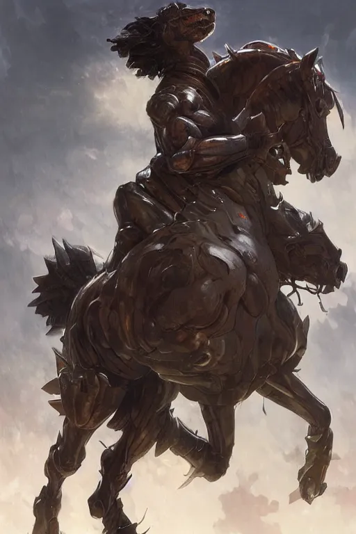 Image similar to splash art of a monstrously muscular anthro horse wearing a tactical bodysuit, full body, sci - fi, highly detailed, digital painting, artstation, concept art, sharp focus, illustration, art by artgerm and greg rutkowski and alphonse mucha