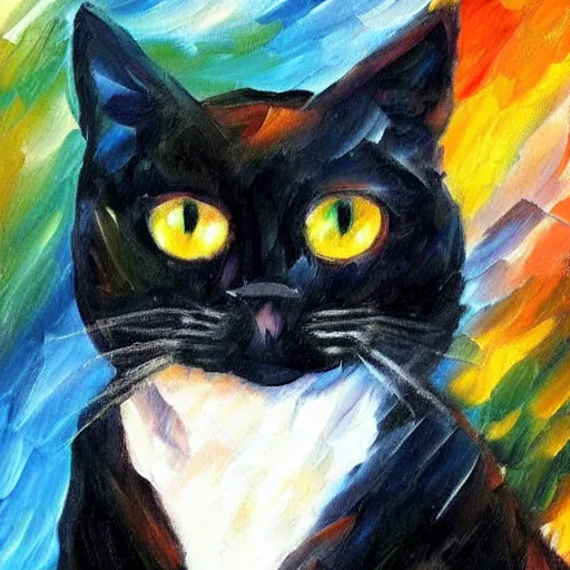 Image similar to a black cat in the style of leonid afremov