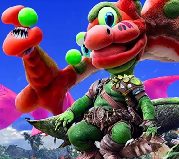 Prompt: yoshi in monster hunter