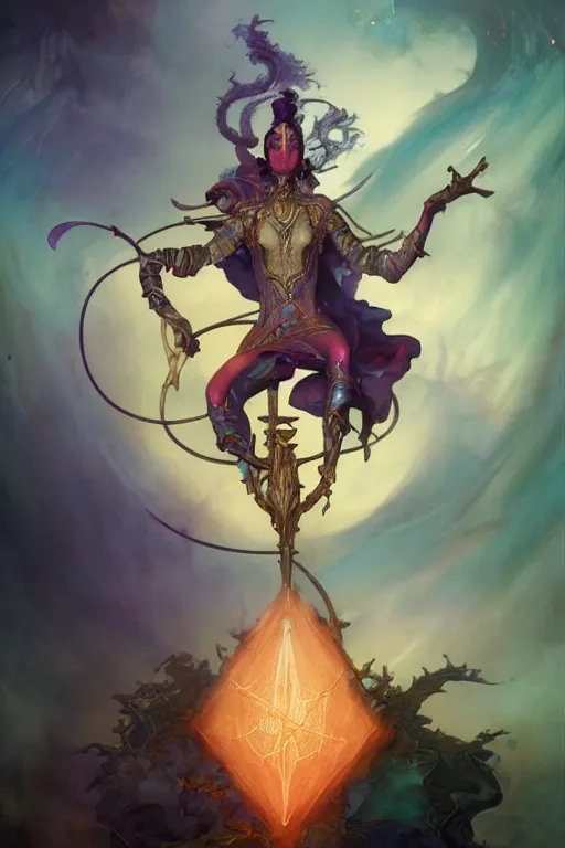 Prompt: an beautiful rendering of a tarot card of High Arcane based on the original rider waite tarot deck, full of colors, insane details, concept art, elegant, by Peter Mohrbacher and brian froud, hyperrealistic, octane render, by Greg Rutkowski, RPG portrait, dynamic lighting