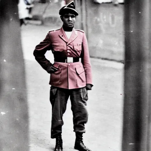 Image similar to soldier with pink uniform, detailled photo, pulitzer price