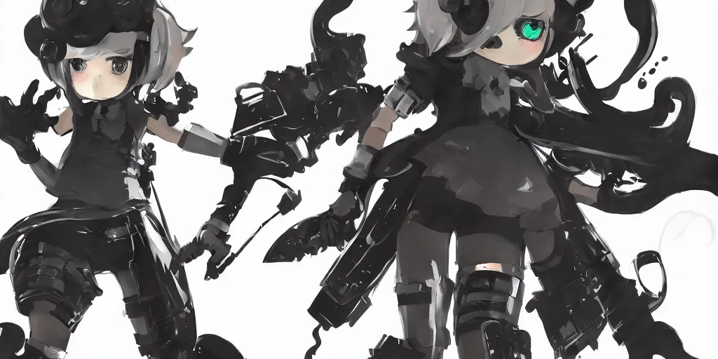 Image similar to splatoon nintendo one character digital painting no blur, concept art, character sheet nier automata 2 d, yoji shinkawa, yoshitaka amano, tsutomu niehi, cyberpunk, trending on artstation, featured on pixiv, hyper detail, cinematic composition, 8 k