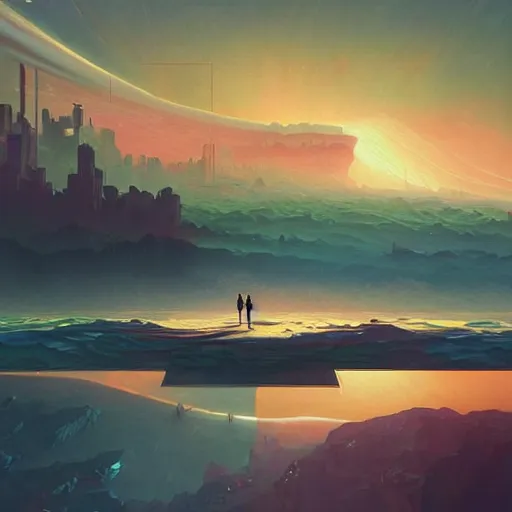 Image similar to Alena Aenami, scifi landscape, hyperrealistic surrealism, award winning masterpiece with incredible details, epic stunning, infinity pool, a surreal vaporwave liminal space, highly detailed, trending on ArtStation, artgerm and greg rutkowski and alphonse mucha, daily deviation, IAMAG, broken giant marble head statue ruins, golden hour