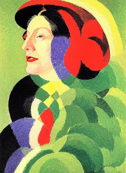 Image similar to an extreme close - up portrait of a lady enshrouded in an impressionist representation of mother nature and the meaning of life by sonia delaunay and william holman hung, thick visible brush strokes, portrait painting by daniel garber, vintage postcard illustration