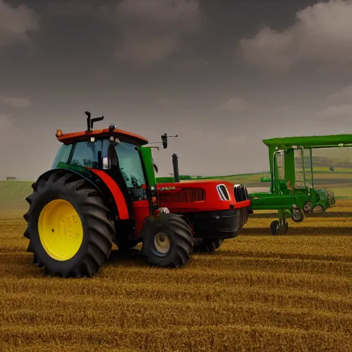 Image similar to agricultural machinery as a world leader, matte painting, trending on artstation