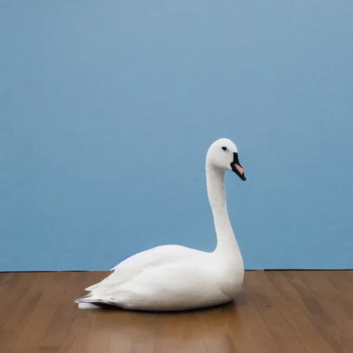 Prompt: studio photo of a goose in a solid light blue room