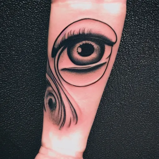 Prompt: double exposure hand tattoo of a crying eye, watercolor, stylish