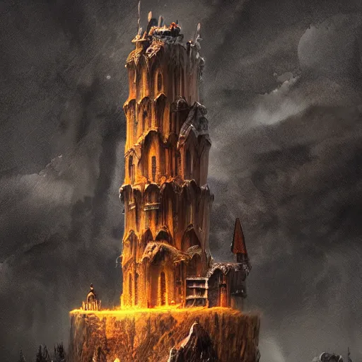 Prompt: A wizard's tower in a stormy mountain, symmetrical, intense, details, award winning, trending on ArtStation, no blur, volumetric lighting, dynamic scene, by Francisco Vaquero and Andrew Bosley