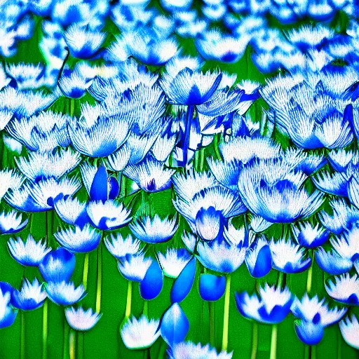 Image similar to field of light blue lotus flowers, minimalistic art, elegant