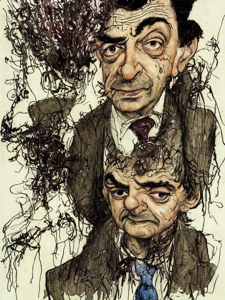 Image similar to 'Mr. Bean by Anton Pieck, Arshile Gorky, Arthur Rackham, Carne Griffiths'