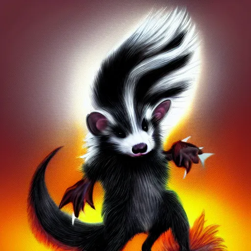 Image similar to digital painting of a skunk that was just transformed into a dragon