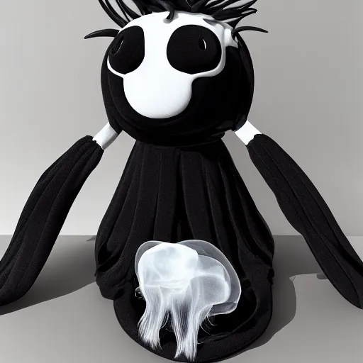 Image similar to cute fumo plush of a vantablack jellyfish girl with hundreds of tendrils, vray, black and white