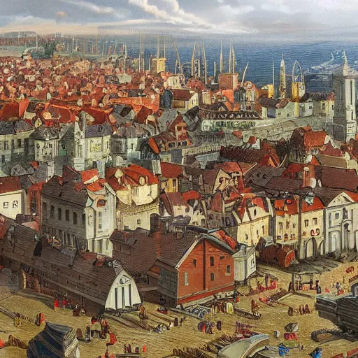 Prompt: peter i is building the city petersburg, high quality painting with many details