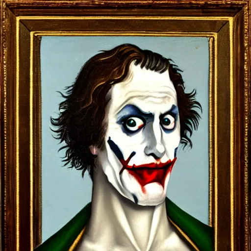 Prompt: a renaissance style portrait painting of The Joker
