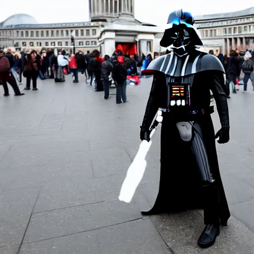 Prompt: darth vader fighting for removing tax on tampons, in trafalgar square