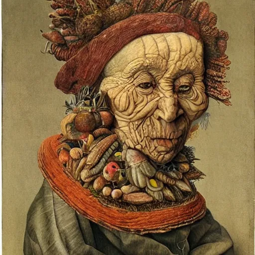 Image similar to a portrait of a old woman by arcimboldo.