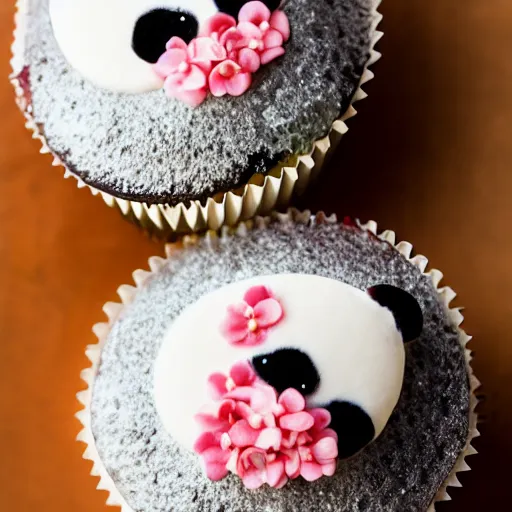 Prompt: beautiful panda cupcakes, food photography, centered, bokeh, studio lighting