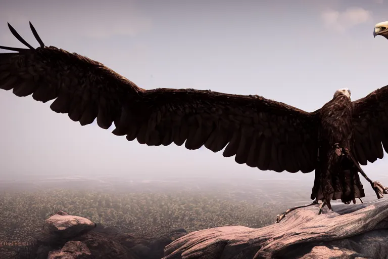 Image similar to a strong vulture next to a malnourished hawk. ultra-detailed, 8k, octane render