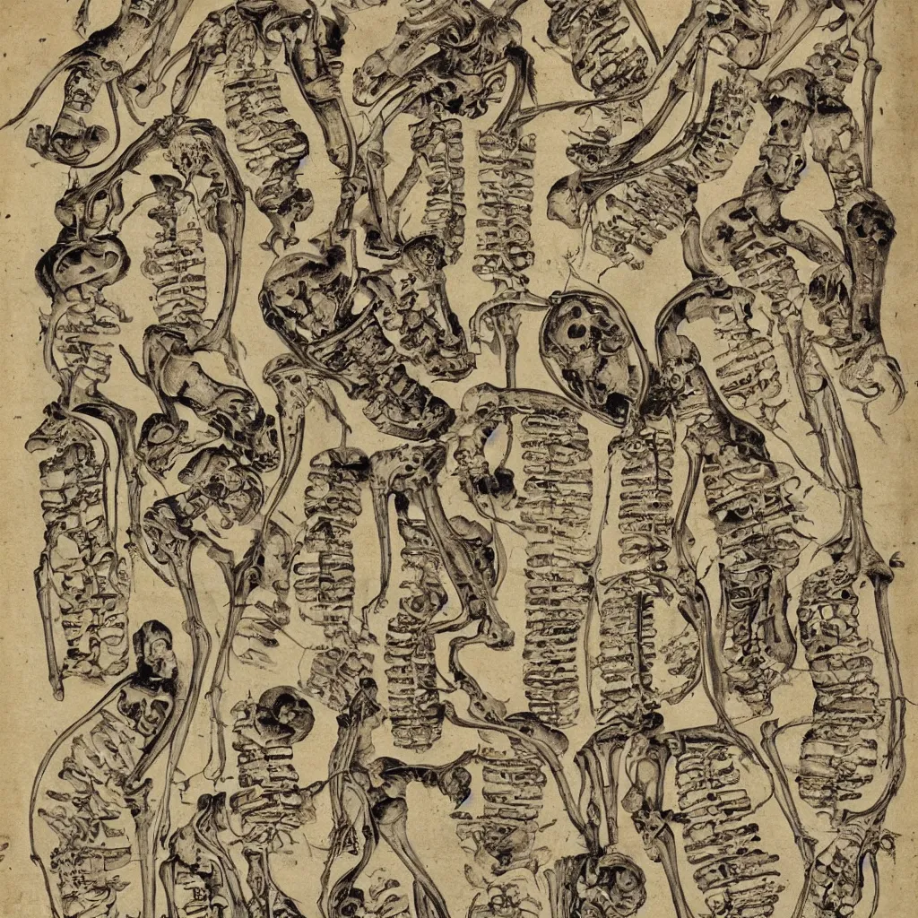 Image similar to 17th century scroll with illustrations of human bones!!! described in an alien language,