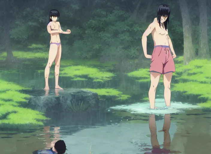 Prompt: portrait of hinata hyuga training in a pond at night, rule of thirds, illustration concept art anime key visual, trending pixiv fanbox by wlop and greg rutkowski and makoto shinkai and studio ghibli and kyoto animation
