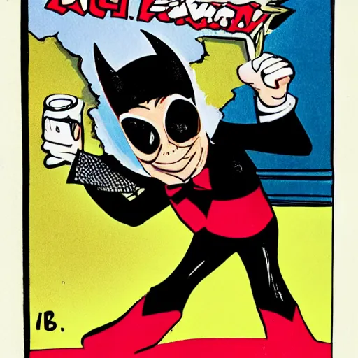 Prompt: alfred e. neuman dressed like bat - mite