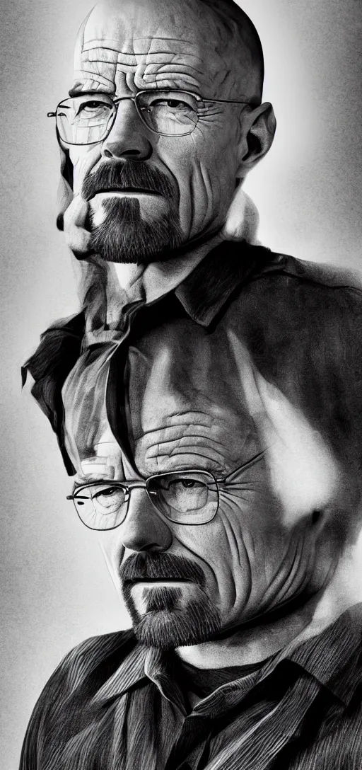 Image similar to phone wallpaper of a photo portrait of walter white posing, black and white photo