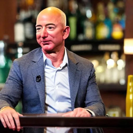 Image similar to jeff bezos in eastenders sitting at the bar