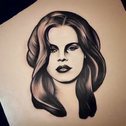 Image similar to Lana del rey tattoo design, photorealistic, dramatic