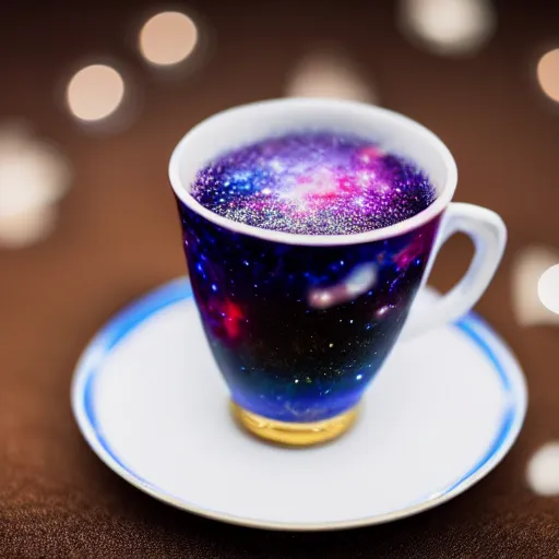 Image similar to galaxy in a tea cup, tea cup photography, galaxy, Milky Way galaxy, white background, galaxy in a cup, 8k