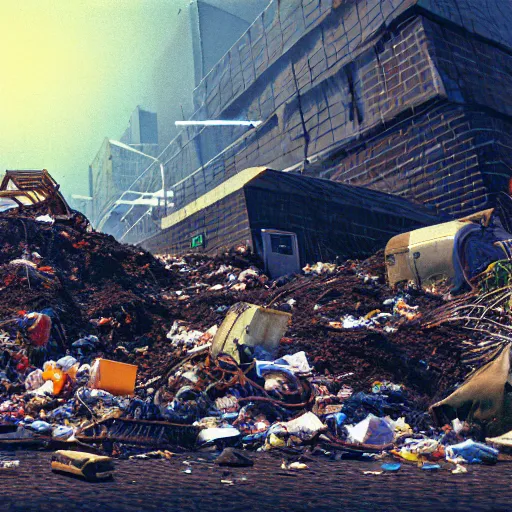 Image similar to 8 k capture scan of garbage pile in style of half - life, high textured, conceptual, intricate detailed painting, illustration sharp detail, manga 1 9 9 0