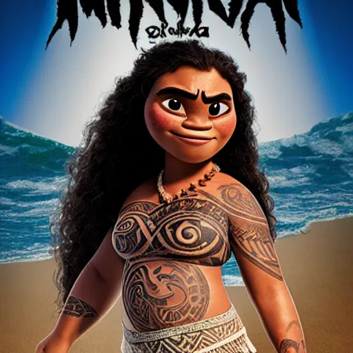 Image similar to Moana as the lead singer of a black metal band. HQ, 4k