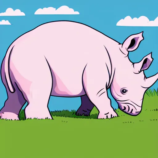 Prompt: A nice Cute rhinoceros with a simple rounded line in a meadow, style simpsons, sharp focus, illustration, ArtStation