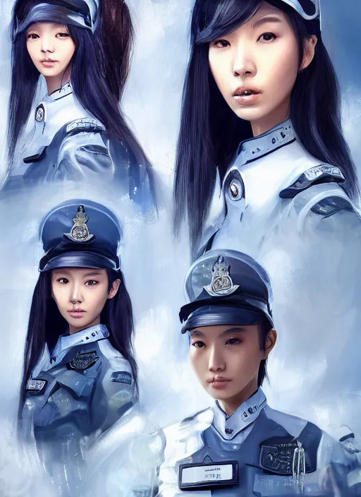 Prompt: portrait of angelababy, futuristic hong kong police uniform girl absurdly beautyfull, au naturel, hyper detailed, digital art, trending in artstation, cinematic lighting, studio quality, smooth render, unreal engine 5 rendered, octane rendered, art style by klimt and nixeu and ian sprigger and wlop and krenz cushart